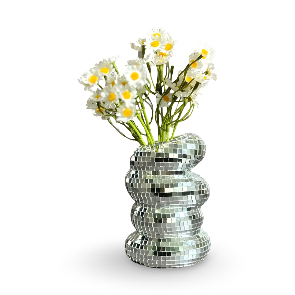 Mirror Tile Vase with Spiral Pattern