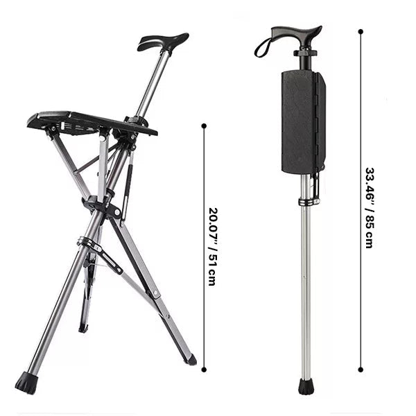 Faltbarer Gehstock mit Sitzfunktion und ergonomischem Griff