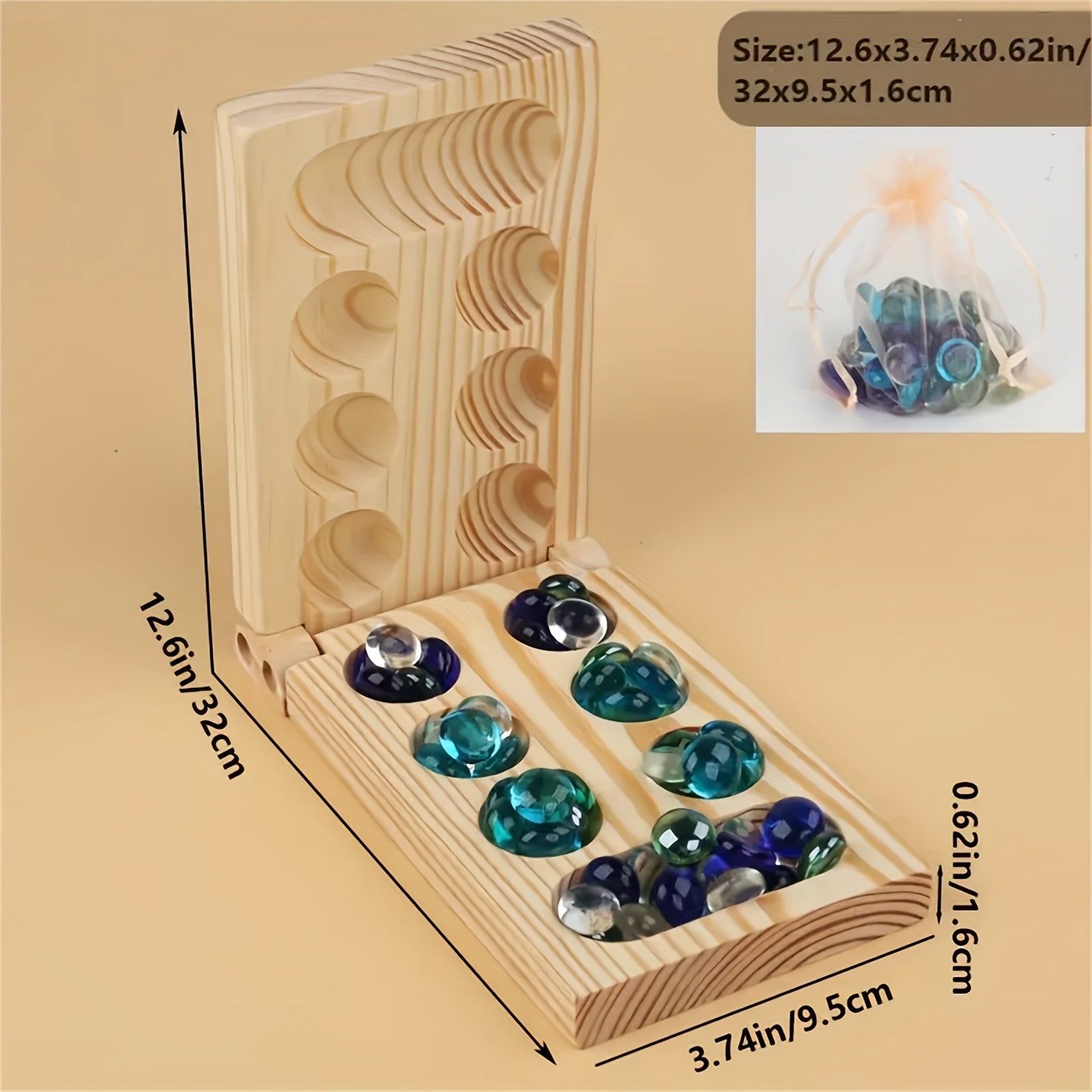 SpeelGem - Mancala Brettspiel Set mit Klappbarem Holzbrett