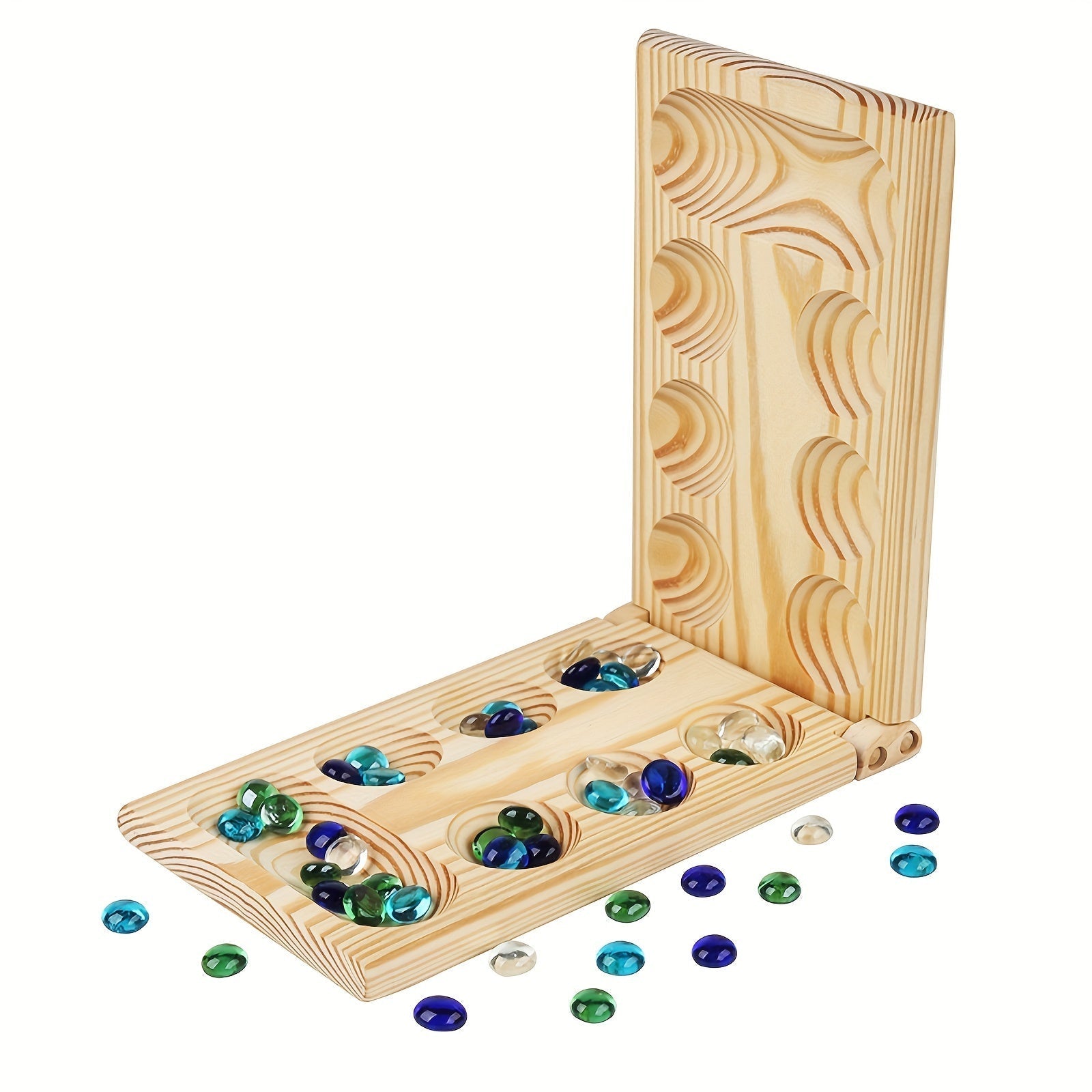 SpeelGem - Mancala Brettspiel Set mit Klappbarem Holzbrett