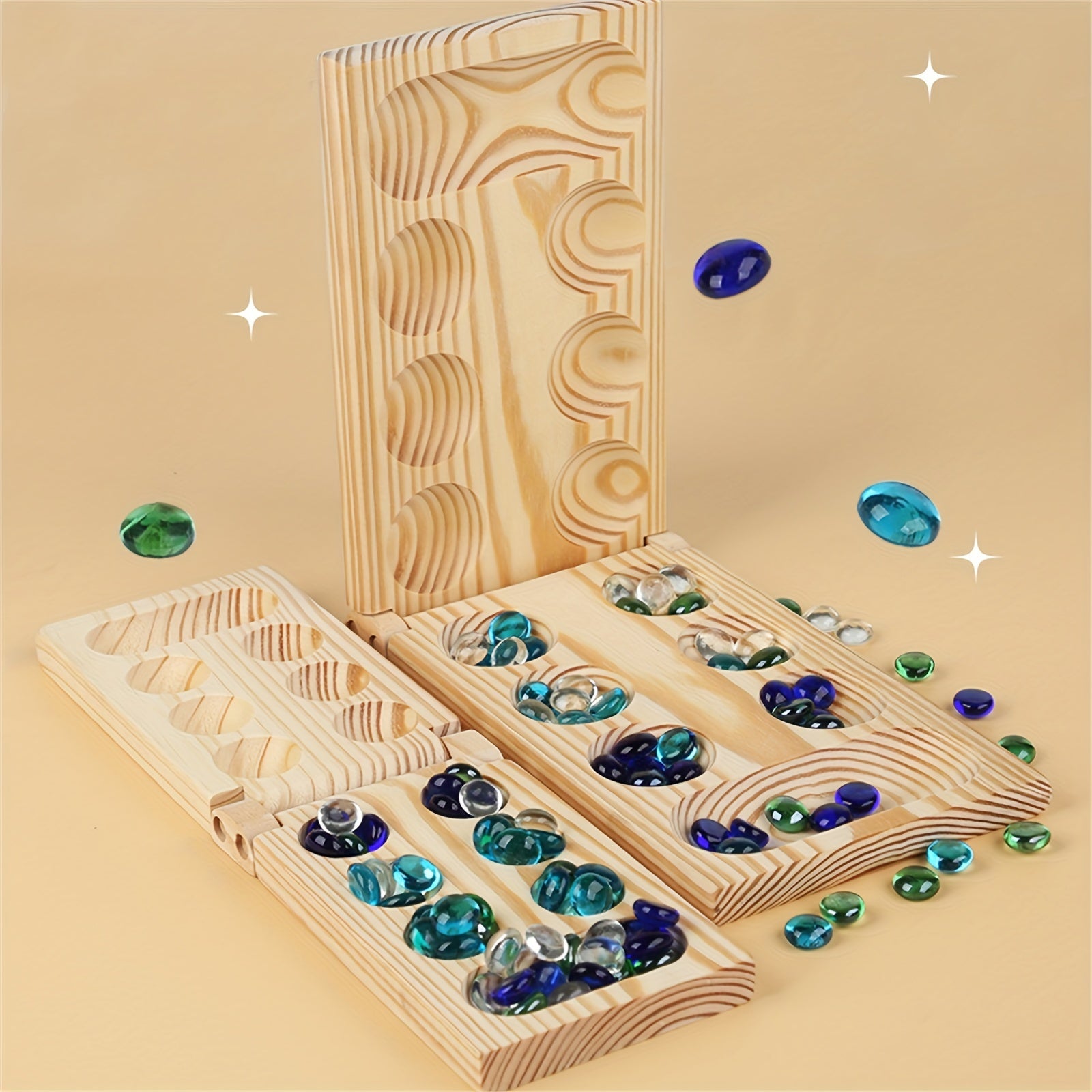 SpeelGem - Mancala Brettspiel Set mit Klappbarem Holzbrett