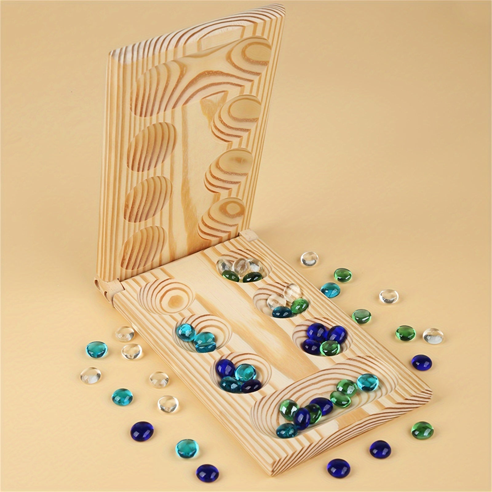 SpeelGem - Mancala Brettspiel Set mit Klappbarem Holzbrett