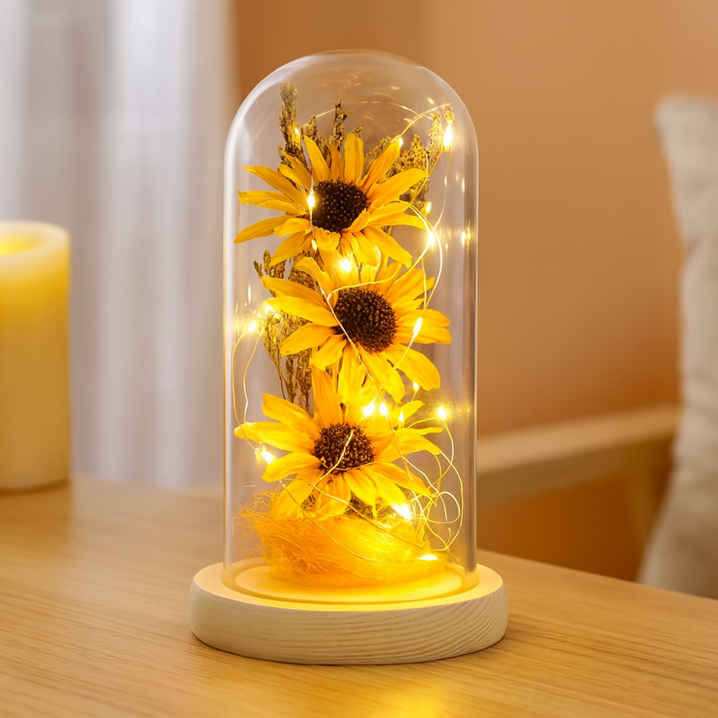 Sonnenblumen Tischlampe mit Touch-Dimmer – Warmes LED Licht für Schlafzimmer und Wohnzimmer