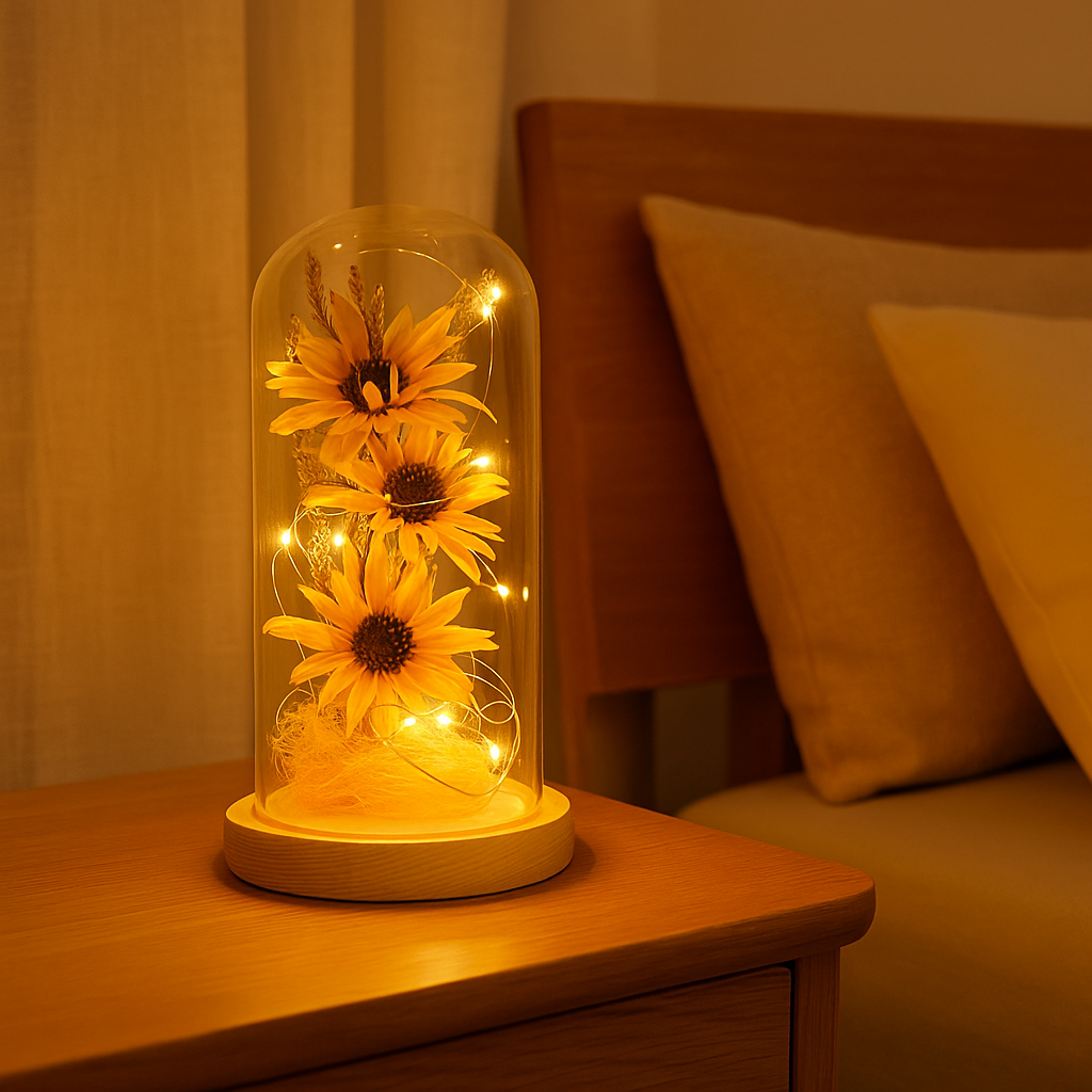 Sonnenblumen Tischlampe mit Touch-Dimmer – Warmes LED Licht für Schlafzimmer und Wohnzimmer