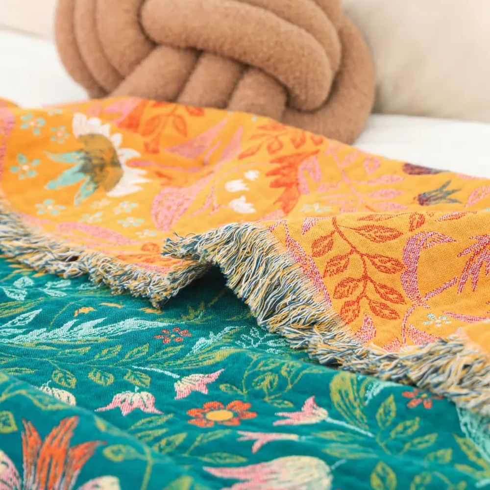 Botanical Cotton Blanket with Double-Sided Design