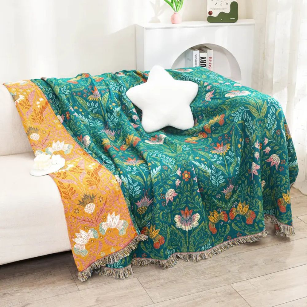 Botanical Cotton Blanket with Double-Sided Design