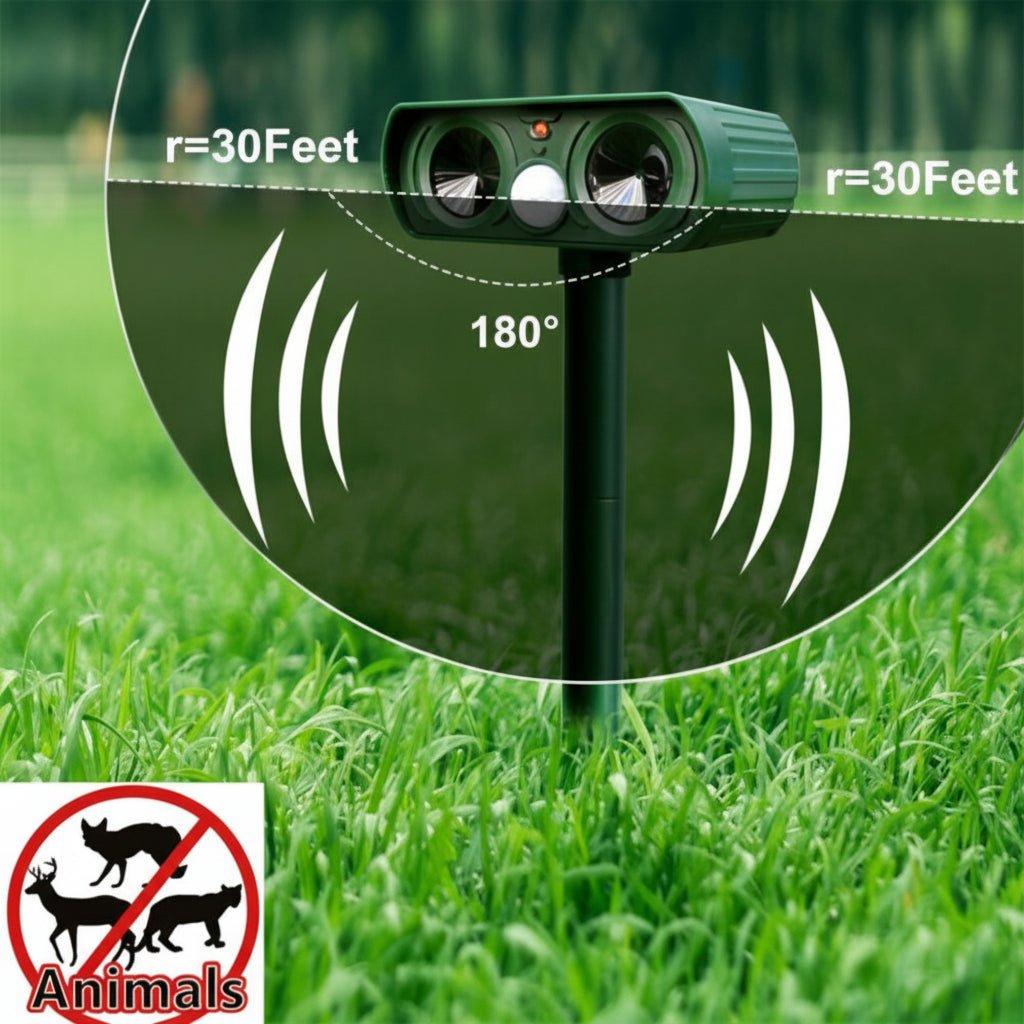 Effective Animal Repellent Device | Motion-Activated Ultrasonic Technology | Weatherproof and Wireless