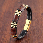 Leather Bracelet with Tiger's Eye and Stainless Steel Accents – Natural Stone Jewelry