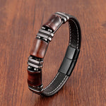 Leather Bracelet with Tiger's Eye and Stainless Steel Accents – Natural Stone Jewelry
