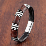 Leather Bracelet with Tiger's Eye and Stainless Steel Accents – Natural Stone Jewelry