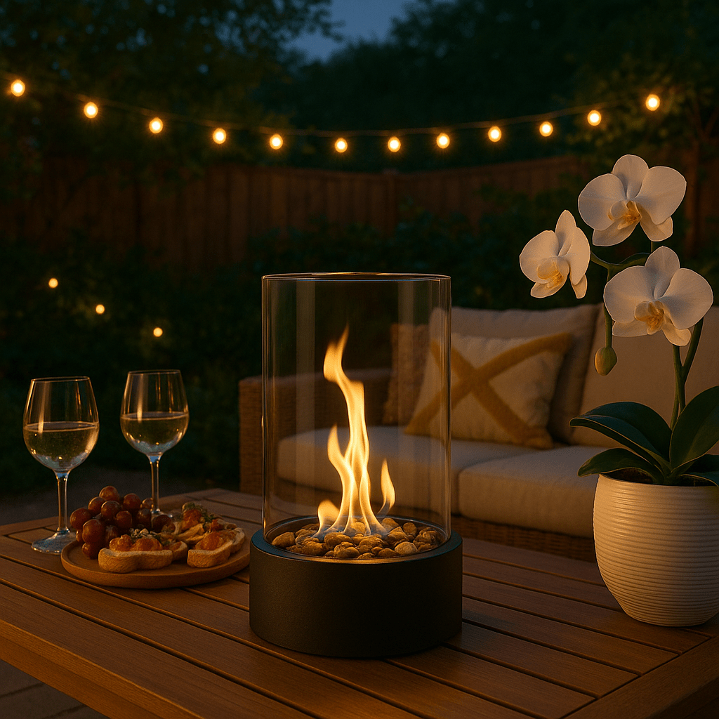 Elegant table fireplace for indoor and outdoor use | Smoke-free fire experience