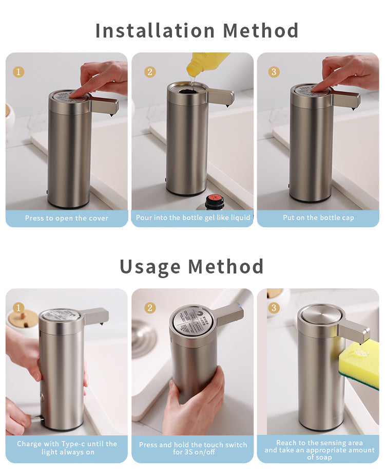 Hygienic Soap Dispenser with Sensor - Stainless Steel Design