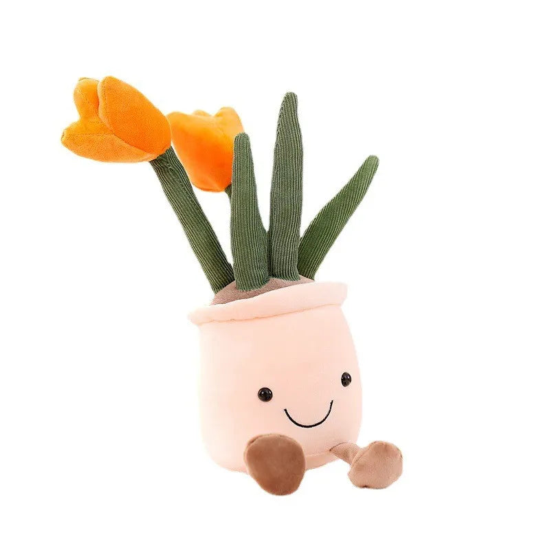 Plush toy with cheerful floral design