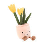 Plush toy with cheerful floral design