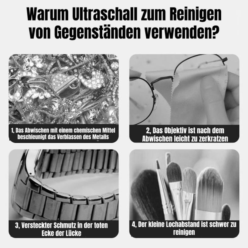 Ultrasonic Cleaner | 360° Thorough Cleaning for Jewelry & Glasses | Portable | GlanzPro