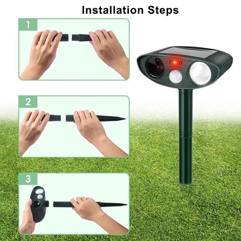 Solar-powered Ultrasound Rabbit Repellent with Flashing Light – Effective Protection for Your Garden