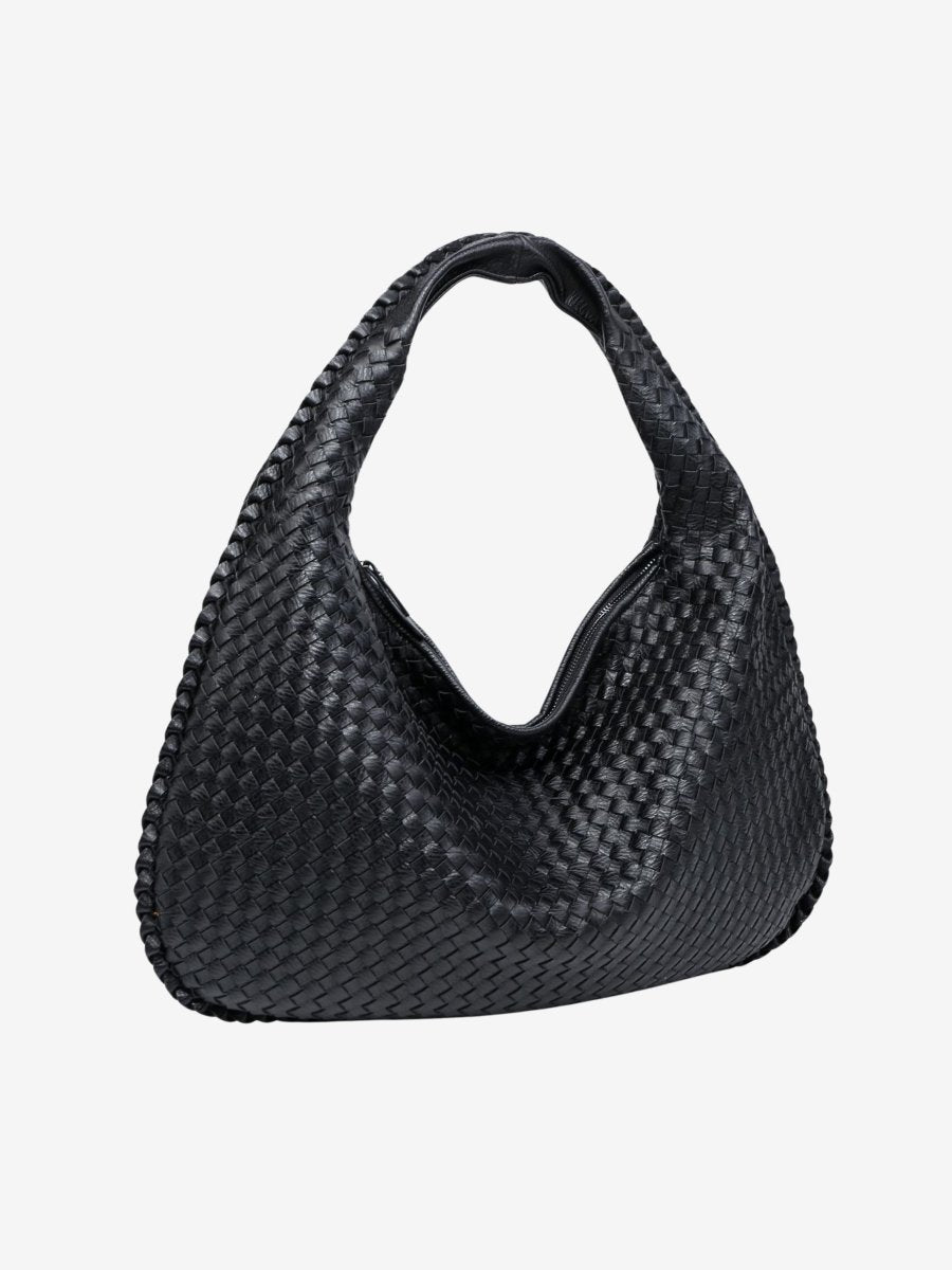 Elegant braided leather shoulder bag with secure zip closure