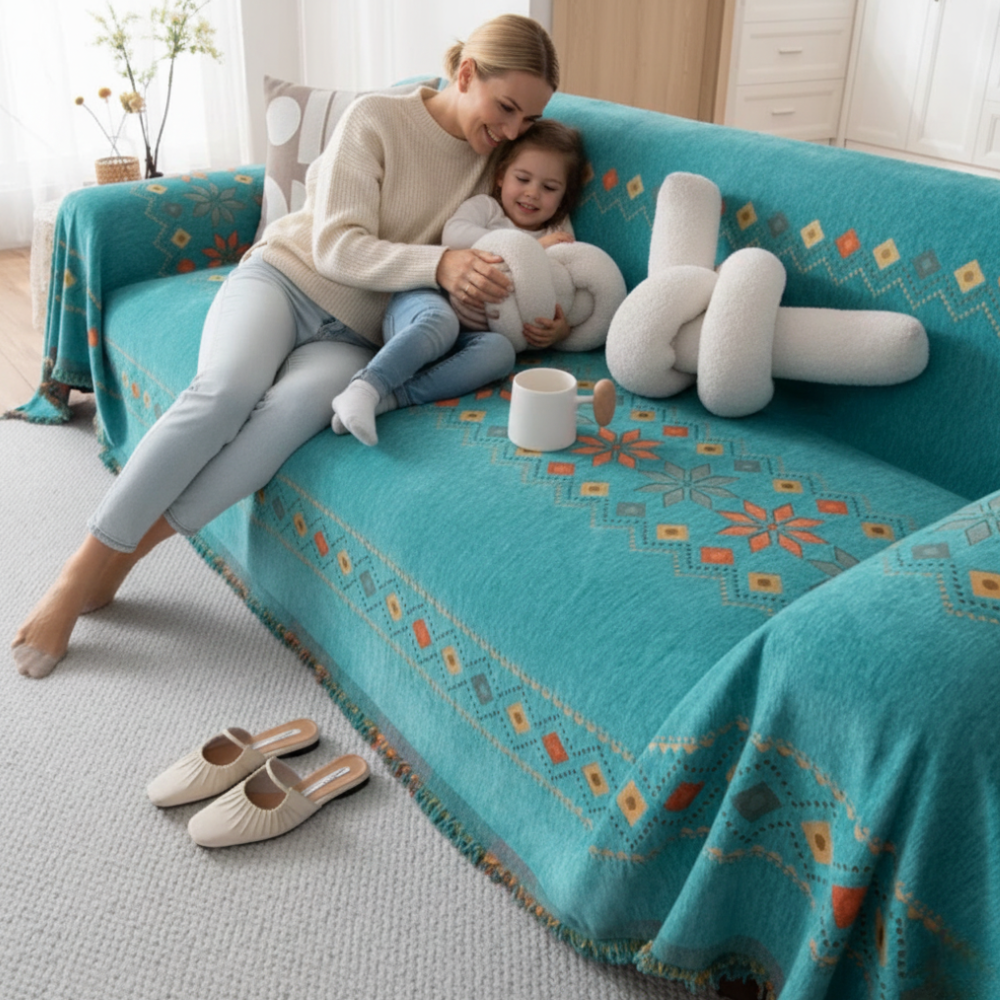 Reversible Sofa Throw with Fringes – Stylish and Cozy