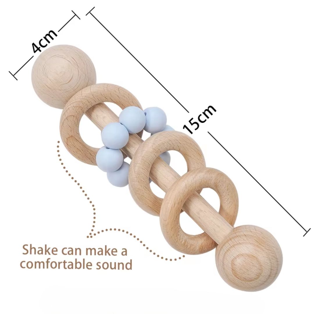 Wooden Rattle for Babies with Teethers – Teething Support Toy