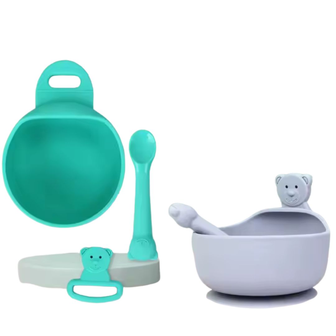Non-slip Silicone Bowl for Babies with Spoon – Animal Design Feeding Set