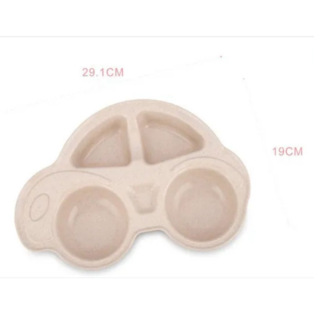 Wheat Straw Baby Plate with Car Design – Divided Kids' Plate