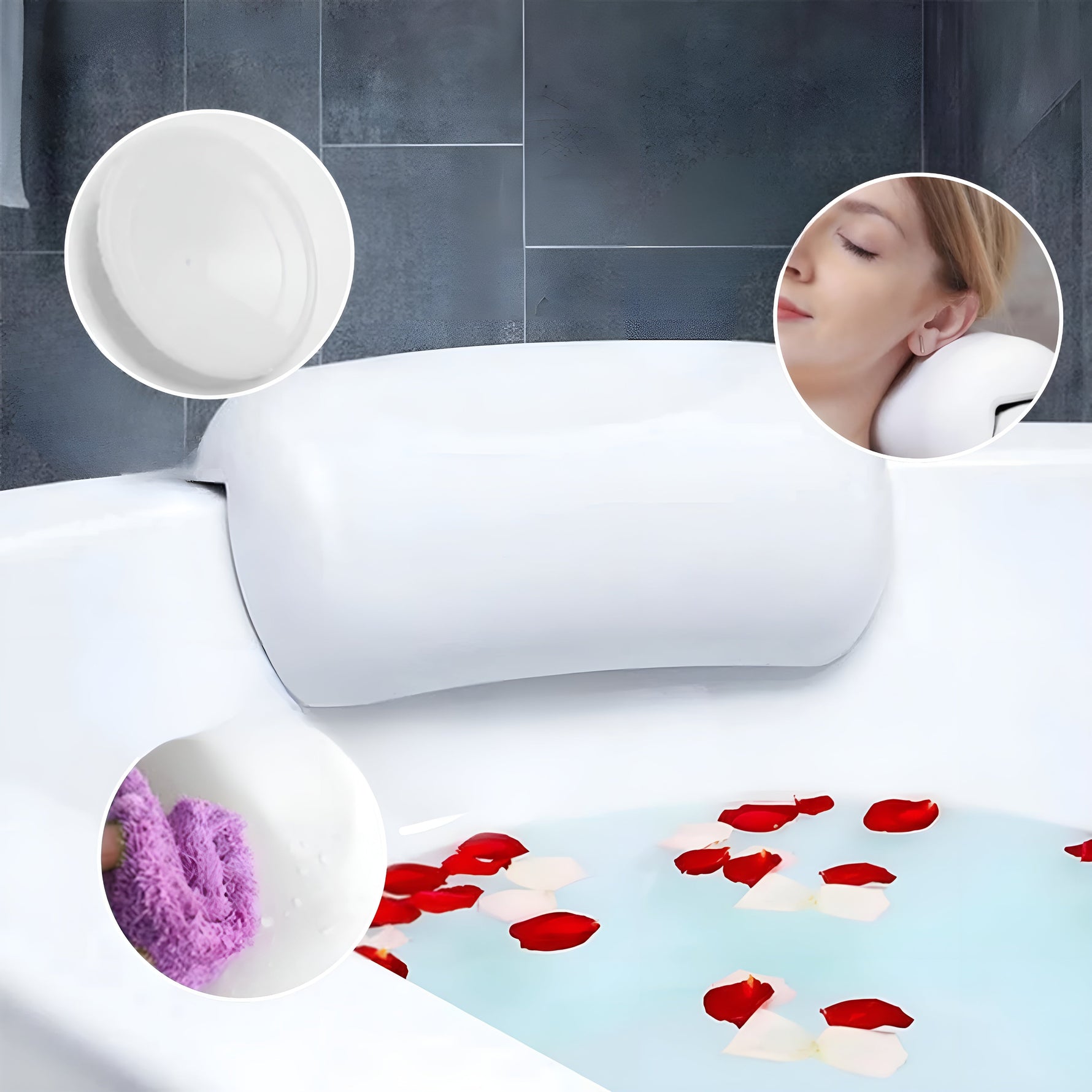 Bathtub Pillow – Waterproof & Non-Slip | Soft Memory Foam Head and Back Cushion with Suction Cups