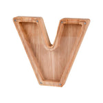 Handgefertigte Holzspardose mit Alphabet-Design