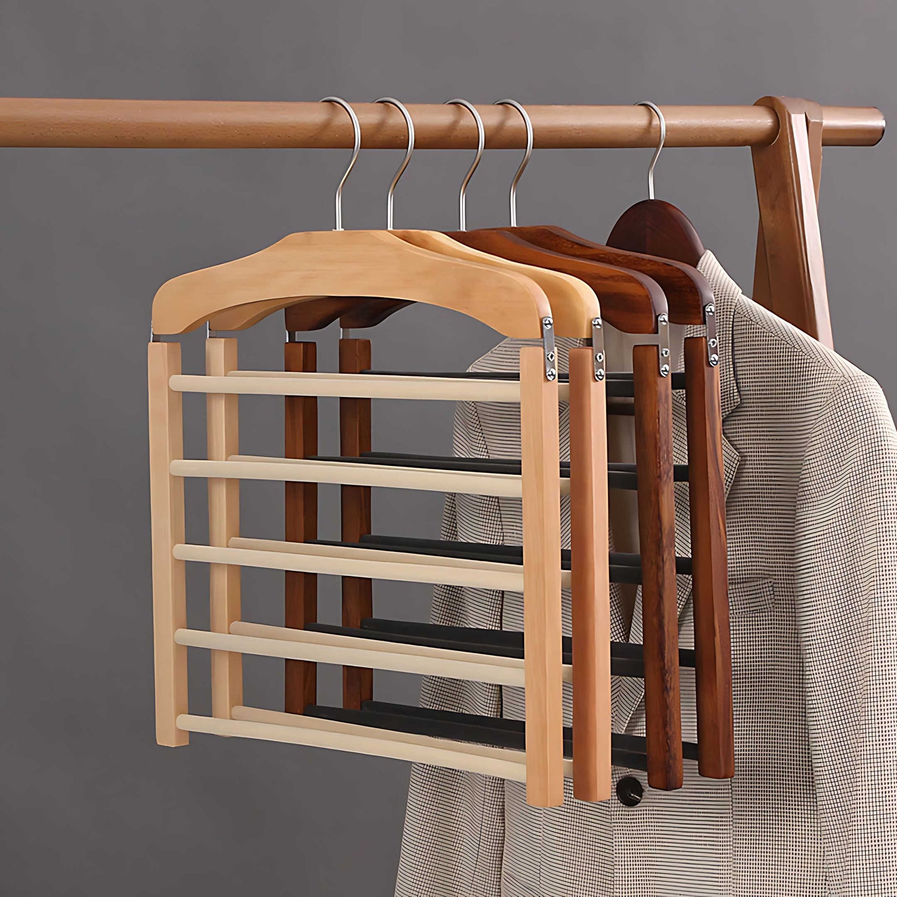 Closet Organizer: Stylish Multilayer Wooden and Metal Hanger