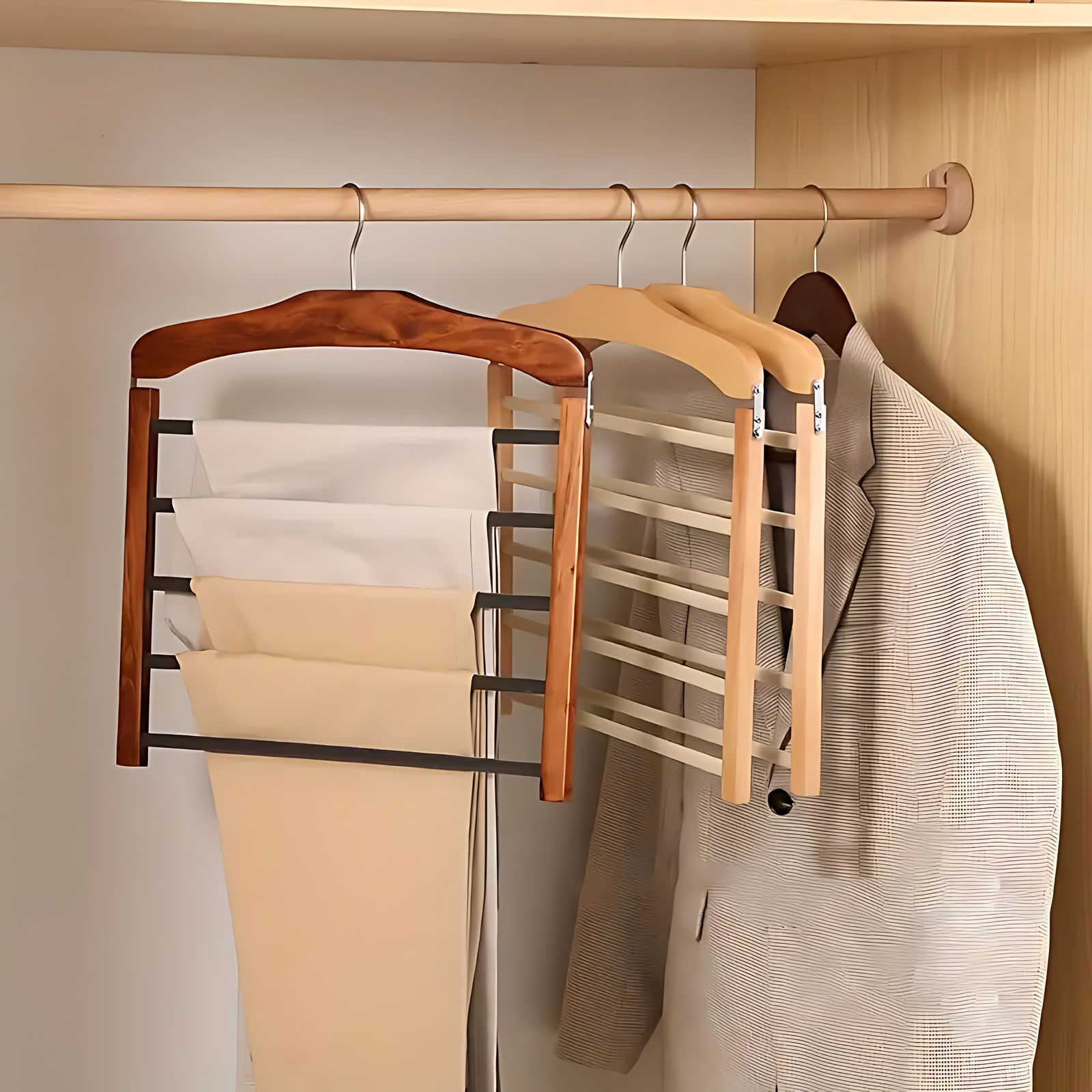 Closet Organizer: Stylish Multilayer Wooden and Metal Hanger