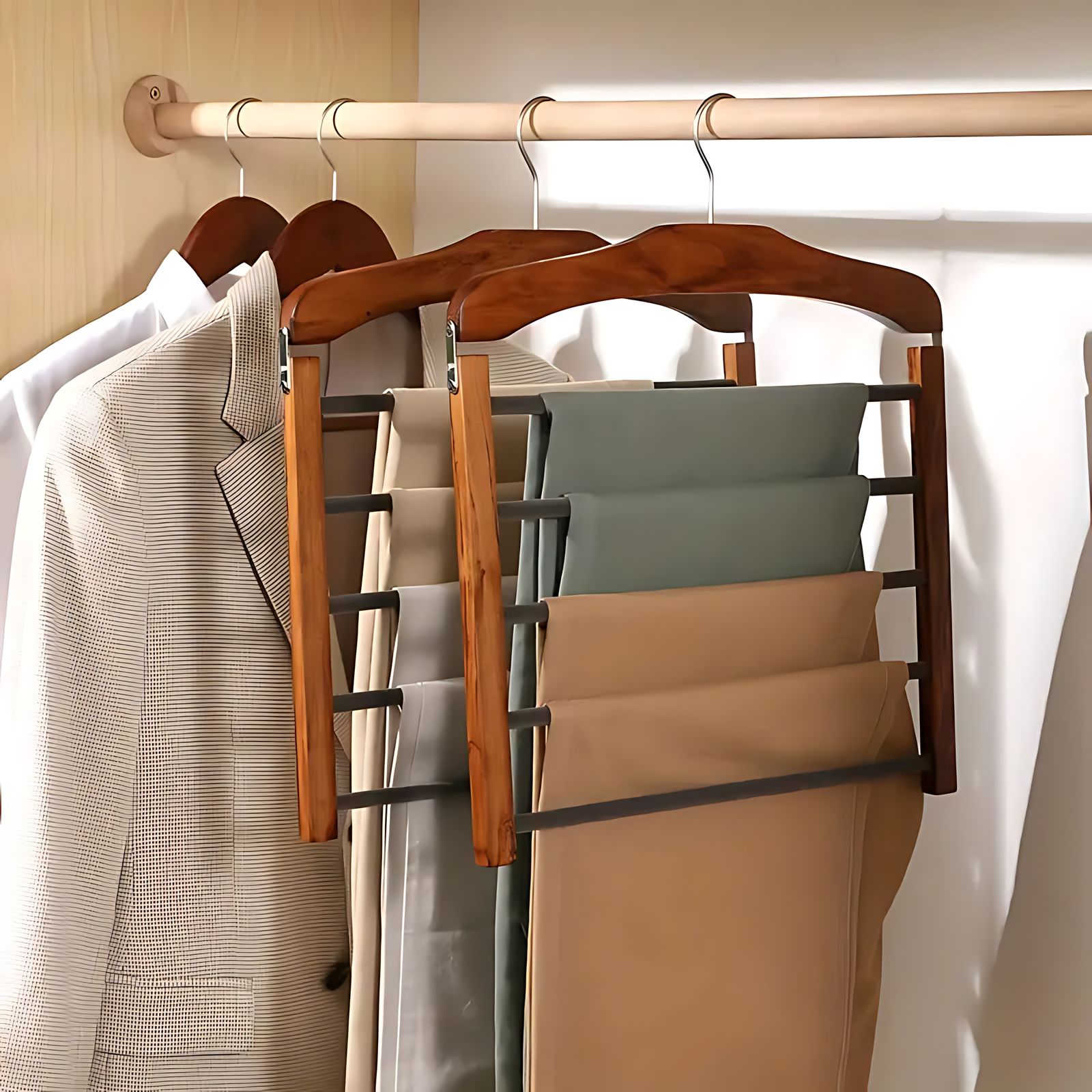 Closet Organizer: Stylish Multilayer Wooden and Metal Hanger