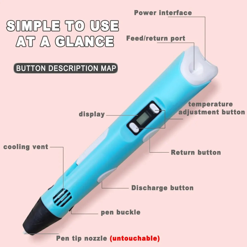 3D Drawing Pen LCD & Adjustable Temperature PLA Compatible
