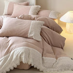 4-Piece Bedding Set Breathable Cotton Gauze Lace Trim