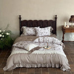 4-Piece Bedding Set Cotton Percale & Satin Trim Lace Applique