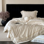 4-Piece Bedding Set Cotton Satin Tonal Jacquard Embroidered Border