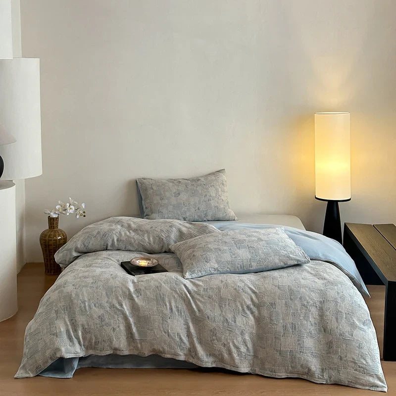 4-Piece Bedding Set Linen-Cotton Temperature-Regulating Geometric Patchwork