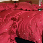 4-Piece Bedding Set Satin Look Rose Embroidery