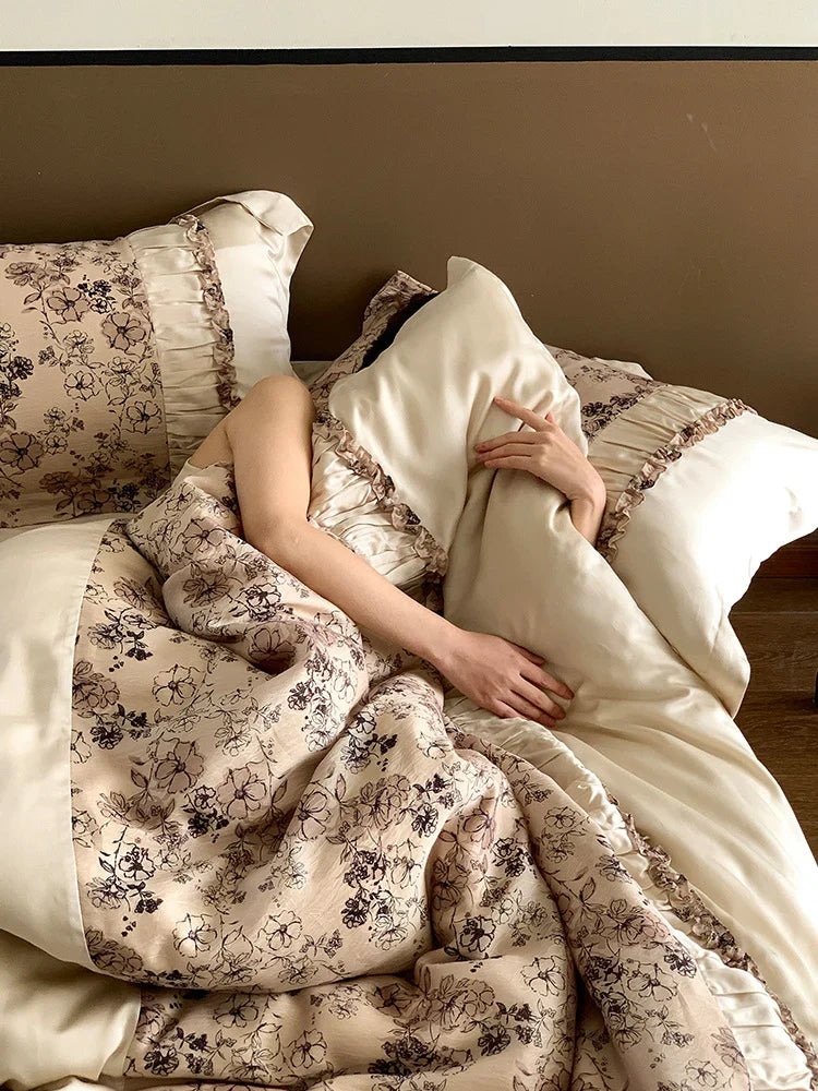 4-Piece Bedding Set Tencel Satin Floral Jacquard