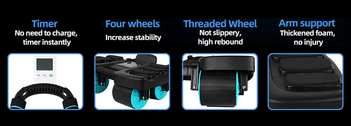 Ab Roller Four-Wheel Automatic Rebound Padded Arm Supports