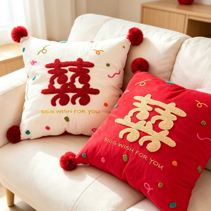 Accent Cushion Hand-Tufted Chenille Pom-Pom Corners