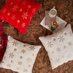 Accent Pillow Cover Faux-Fur Embroidered Sequin Snowflakes