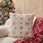 Accent Pillow Cover Faux-Fur Embroidered Sequin Snowflakes