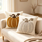 Accent Pillow Cover Hand-Embroidered Chenille Pumpkin Linen-Feel