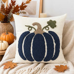 Accent Pillow Cover Hand-Embroidered Chenille Pumpkin Linen-Feel