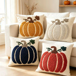 Accent Pillow Cover Hand-Embroidered Chenille Pumpkin Linen-Feel