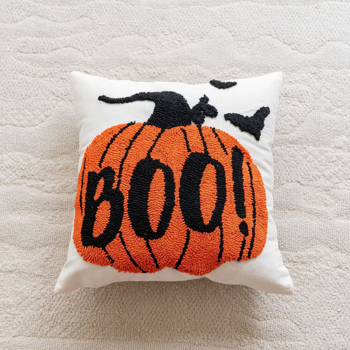 Accent Pillow Cover Handcrafted Hooked Chenille Cotton-Blend Hidden Zipper