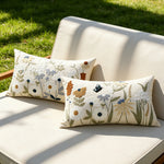 Accent Pillow Cover Set Hand-Embroidered Floral Chenille Linen-Blend