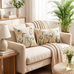 Accent Pillow Cover Set Hand-Embroidered Floral Chenille Linen-Blend
