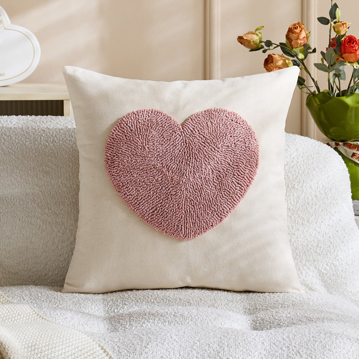 Accent Pillow Cover Tufted Hooked Texture & Tassel Corners