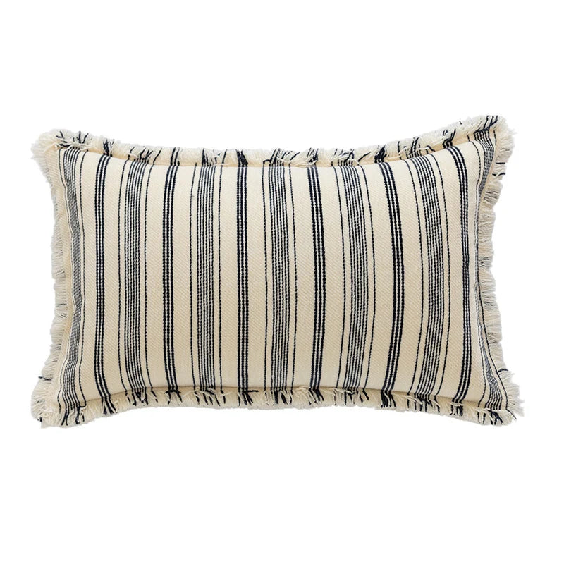 Accent Pillow Handwoven Cotton Fringed Stripe Removable Cover