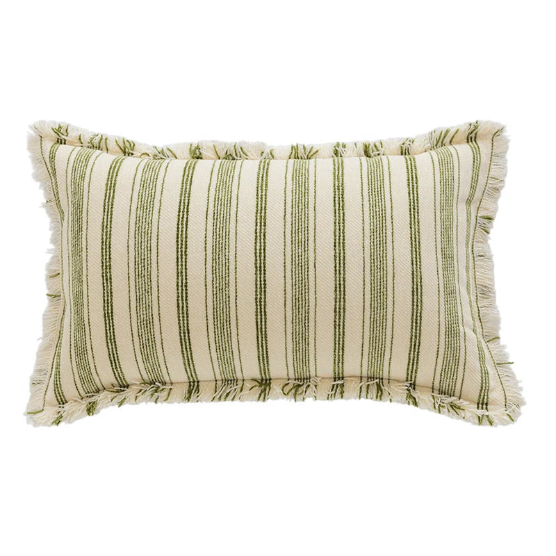Accent Pillow Handwoven Cotton Fringed Stripe Removable Cover